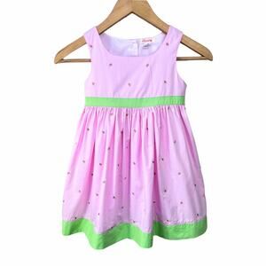 Sweetdil Girls Dress Size 6 Pink Green Floral Embroidered Cotton Sundress Easter